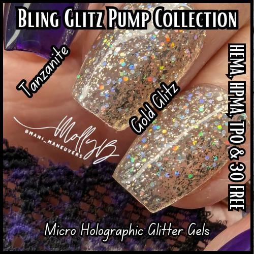 Gold Glitz Holographic Glitter Gel | Glitz Pump Collection | Metallic Glitter | HEMA, HPMA, TPO Free | Gel Nails, Gel Polish