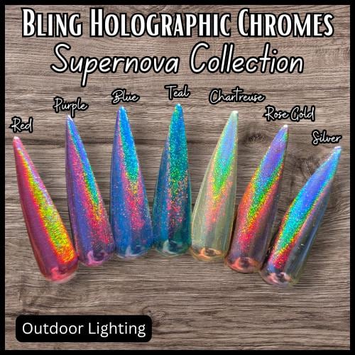 Holographic Blue CHROME Mani | Color Shifting Effect Chrome Powder | Chrome Pigment Not Dip