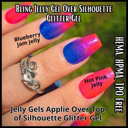 Hot Pink and Blue Berry Jelly Gels Over Silhouette Cat Eye Glitter | HEMA, HPMA, TPO Free uv/led | 15ml |