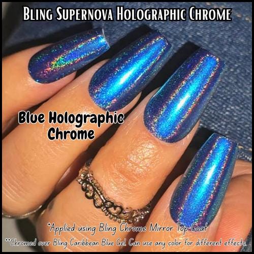 Holographic Blue CHROME Mani | Color Shifting Effect Chrome Powder | Chrome Pigment Not Dip