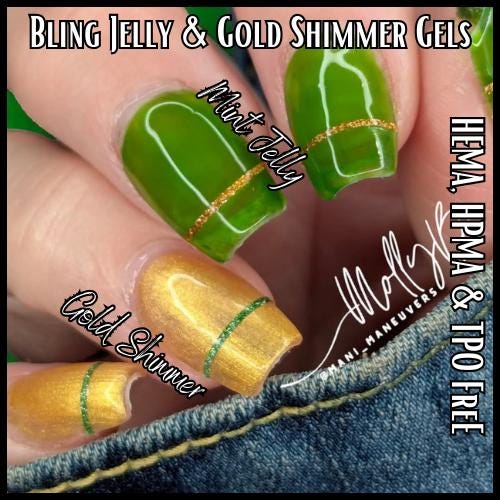 Mint Jelly and Gold Shimmer Gel Mani | A Beautiful Green Jelly Gel | HEMA, HPMA, TPO Free uv/led | 15ml |