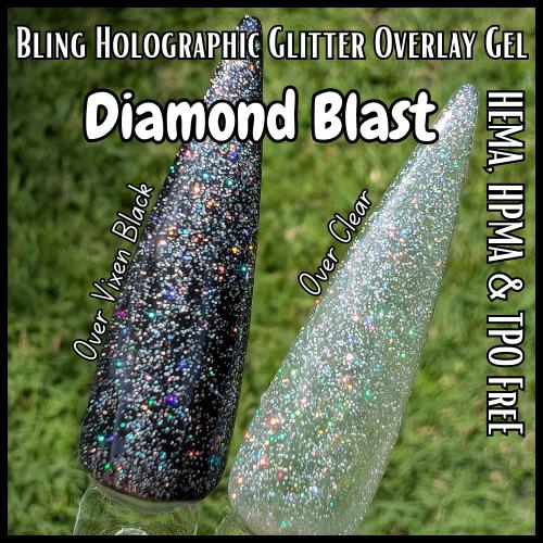 Caicos Teal and Seafoam Solid Gel Mani | Diamond Blast Holographic Glitter in Clear Base | HEMA, HPMA, TPO Free uv/led | 15ml | Gel Nail