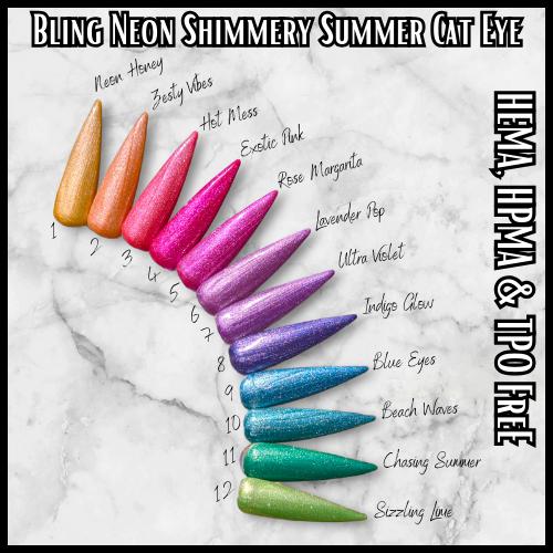Neon Shimmery Summer Cat Eye Gels | Neon Honey, Zesty Vibes, Hot Mess, Exotic Pink and More | HEMA, HPMA, TPO Free uv/led | 15ml