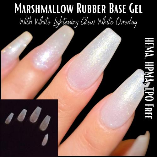 Marshmallow Shimmer Gel with White Lightning Shimmer Glow Gel Overlay Mani | HEMA, HPMA, TPO, 30 Free uv/led | 15ml | Soak Off | Gel Nails