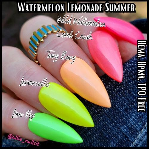 Neon Gel Mani | Wild Watermelon, Lemoncello, Tang Bang, Lime Pop, Coral Crush | HEMA, HPMA, TPO Free uv/led | 15ml |