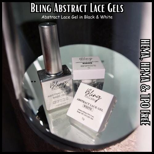 Black Abstract Lace Over Gold Gel Mani | Black or White in 5ml Jars | Smooth Base in bottle | Perfect for Chroming | HEMA, HPMA, TPO Free