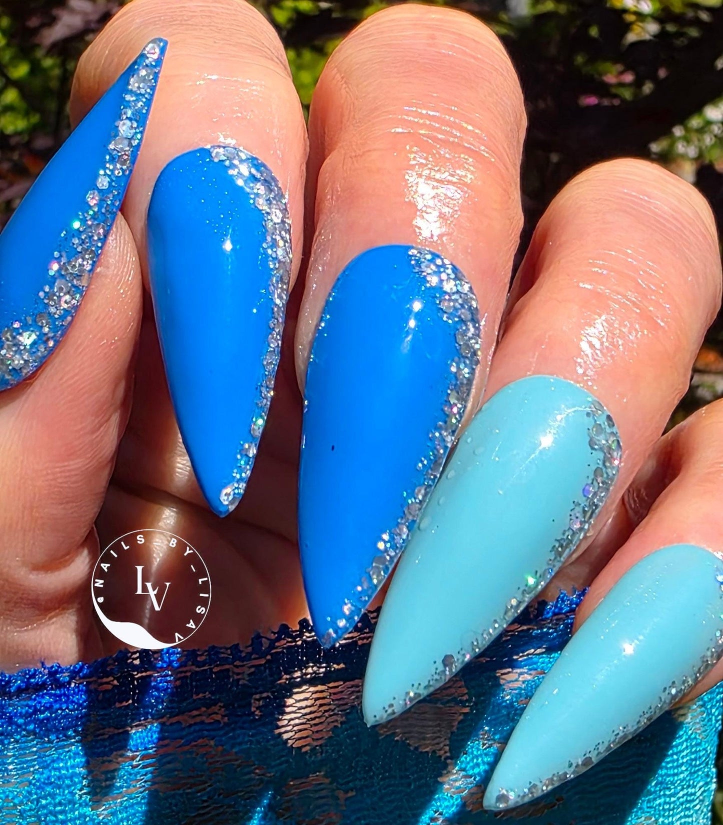 Caribbean and Blue Marina Solid Gel Mani With Stardust Holographic Glitter Gel | HEMA, HPMA, TPO Free uv/led | 15ml | Gel Nail