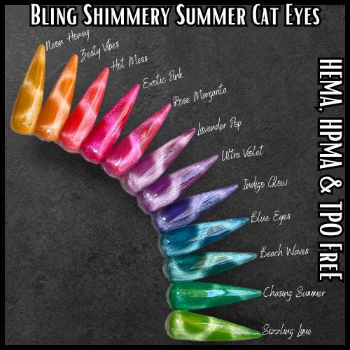Hot Mess Neon Shimmery Summer Cat Eye Gels | HEMA, HPMA, TPO Free uv/led | 15ml