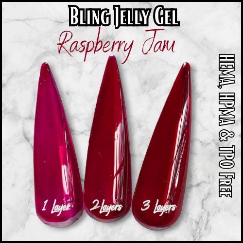Raspberry Jam Jelly Gels | Build-able Translucent Color | HEMA, HPMA, TPO Free uv/led | 15ml |