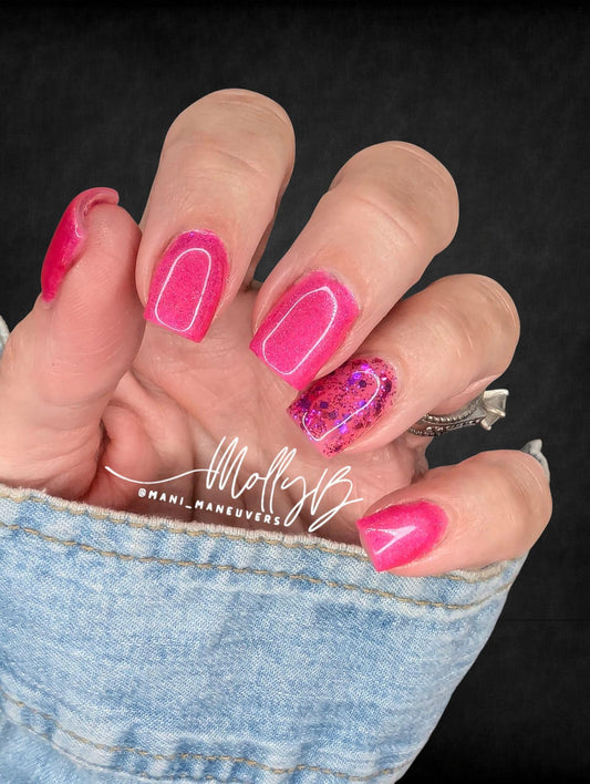 Flashbulb Holographic Hot Pink Gel with Love Potion Glitter Gel Mani | HEMA, HPMA, TPO Free uv/led | 15ml | Soak Off | Gel Nail