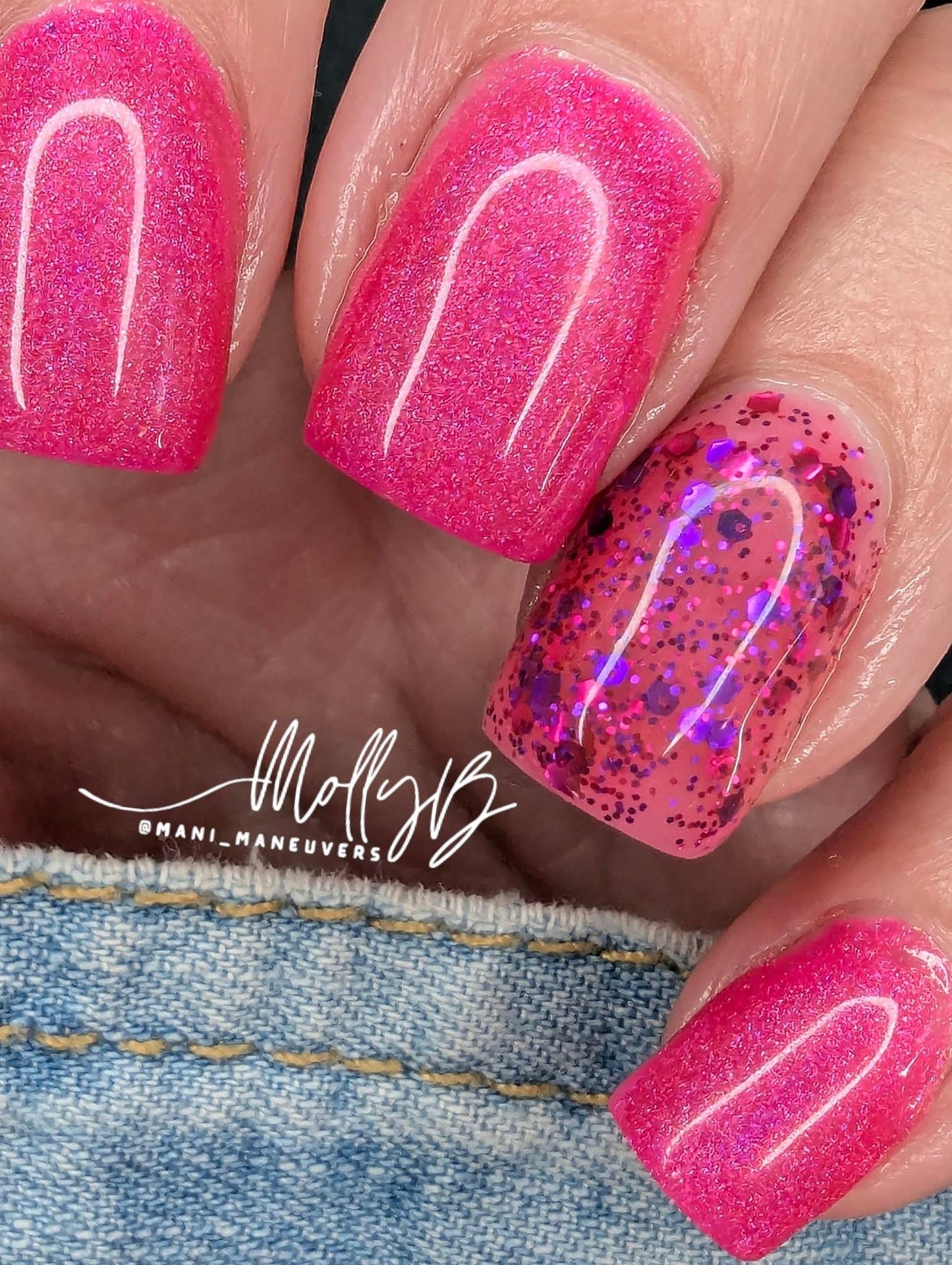 Flashbulb Holographic Hot Pink Gel with Love Potion Glitter Gel Mani | HEMA, HPMA, TPO Free uv/led | 15ml | Soak Off | Gel Nail