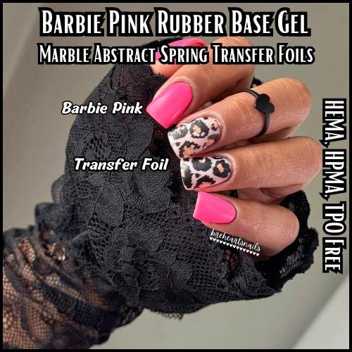 Barbie Pink Rubber Base Gel with Abstract Spring Transfer Foil | Hot Pink | HEMA, HPMA, TPO Free uv/led | 15ml | Gel Nails