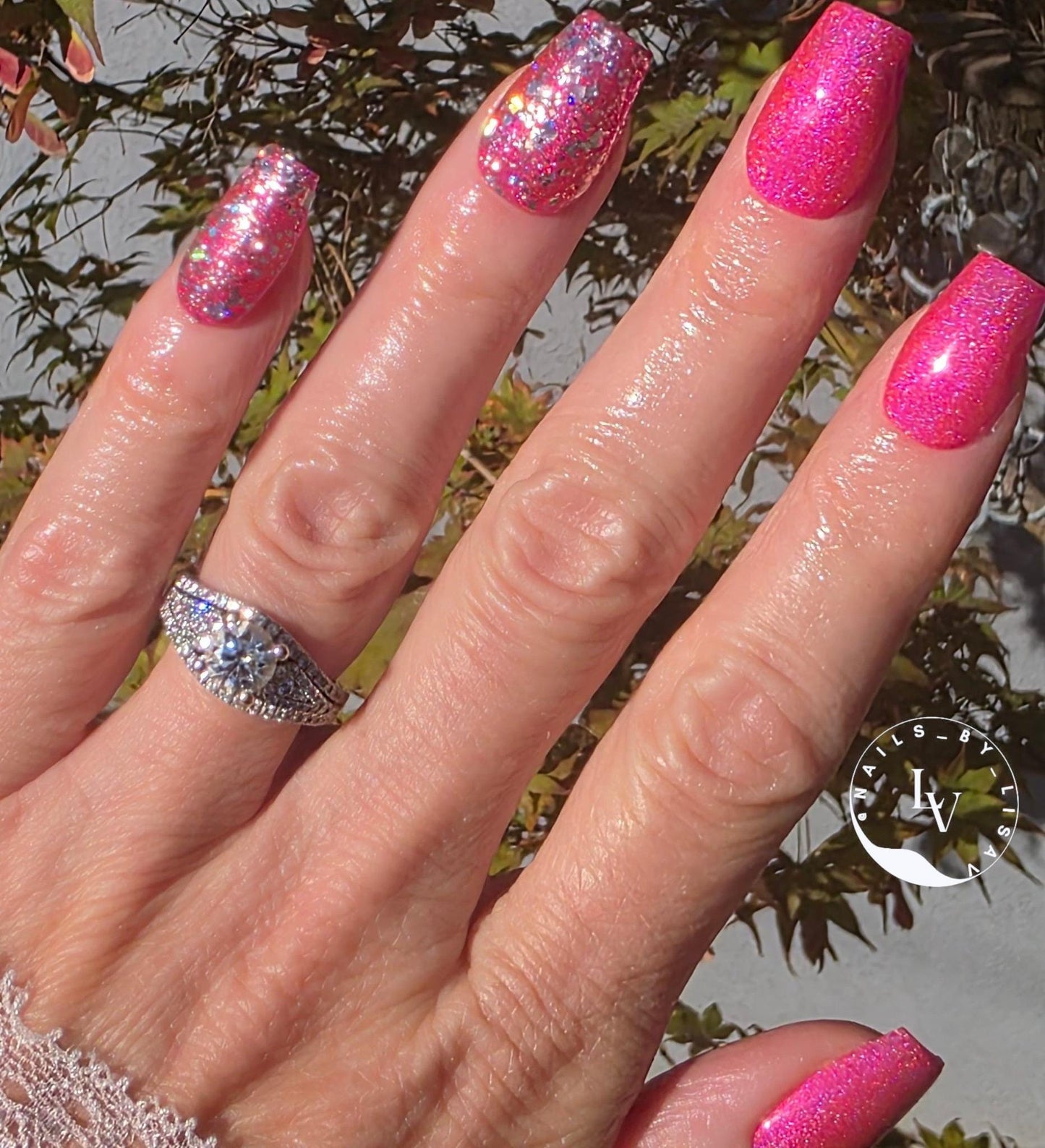 Flashbulb Holographic Hot Pink Gel with Love Potion Glitter Gel Mani | HEMA, HPMA, TPO Free uv/led | 15ml | Soak Off | Gel Nail