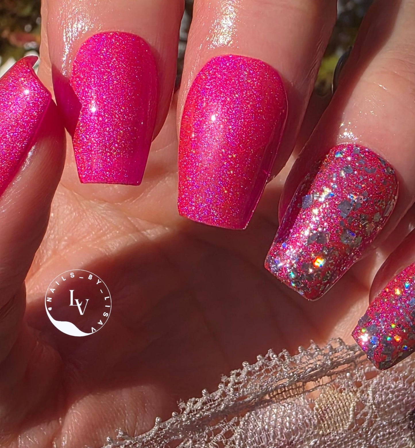 Flashbulb Holographic Hot Pink Gel with Love Potion Glitter Gel Mani | HEMA, HPMA, TPO Free uv/led | 15ml | Soak Off | Gel Nail