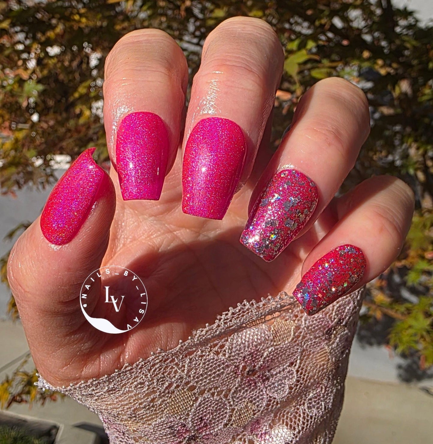 Flashbulb Holographic Hot Pink Gel with Love Potion Glitter Gel Mani | HEMA, HPMA, TPO Free uv/led | 15ml | Soak Off | Gel Nail