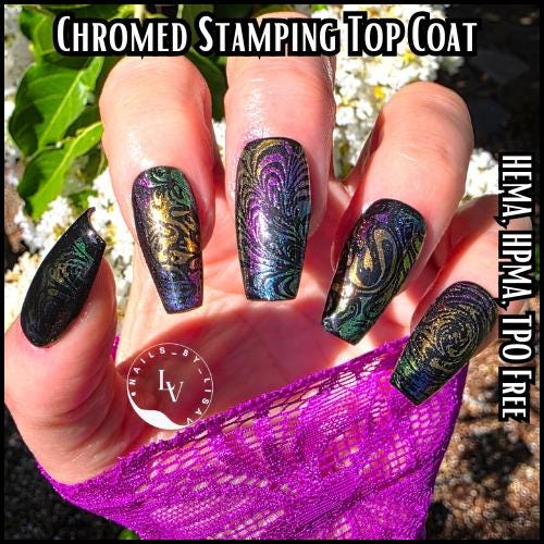 Chameleon Dragon Chrome on Clear Stamping Top Coat Gel | No Wipe Stamping Gel | Chrome Mirror Top Coat | HEMA, HPMA, TPO Free uv/led |