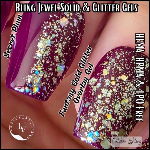 Secret Plum Jewel Solid with Gold Glitz Glitter Gel | HEMA, HPMA, TPO Free uv/led | 15ml
