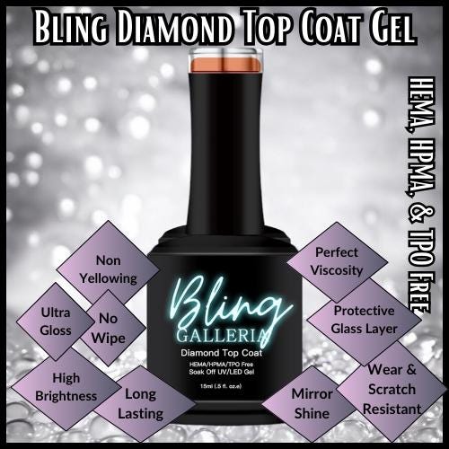 Diamond Top Coat (No Wipe) Mani | Clear Shiny Protective Glass Layer | Non Yellowing | HEMA, HPMA, TPO Free uv/led | 15ml | Soak Off