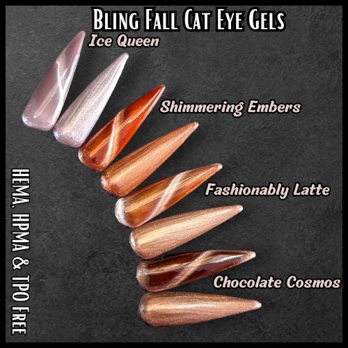 Metallic Taupe Copper Brown Cat Eye Gels | Ice Queen, Shimmering Embers, Fashionably Latte, Chocolate Cosmos | HEMA, HPMA, TPO Free uv/led