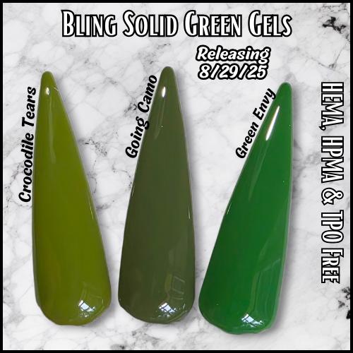 Crocodile Tears & Going Camo Green Solid Gels with Spicequake Glitter Mani Gels | Olive Green | Pumkin |HEMA, HPMA, TPO Free uv/led | 15ml