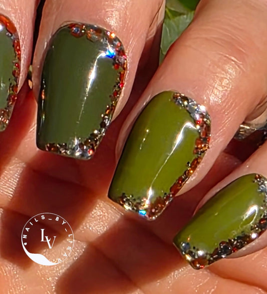 Crocodile Tears & Going Camo Green Solid Gels with Spicequake Glitter Mani Gels | Olive Green | Pumkin |HEMA, HPMA, TPO Free uv/led | 15ml