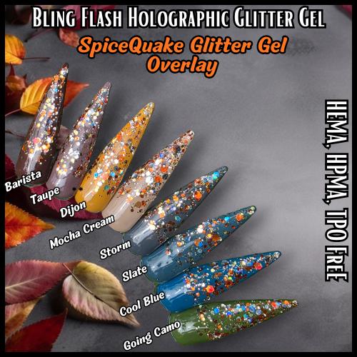 SpiceQuake Glitter Gel | Pumpkin Orange and Holographic Silver Glittery In a Clear Gel Base | HEMA, HPMA, TPO uv/led | 15ml Jar |