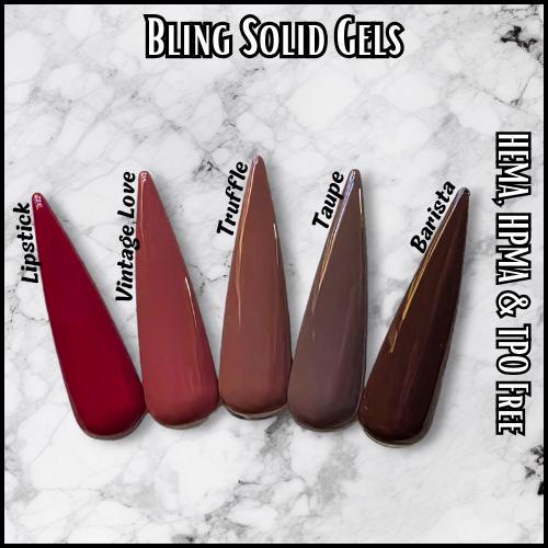 Solid Gels | Lipstick, Vintage Love, Truffle, Taupe, Barista | HEMA, HPMA, TPO Free uv/led | 15ml | Gel Nail