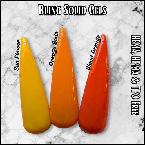 Solid Gels | Sun Flower, Orange Soda, Blood Orange | HEMA, HPMA, TPO Free uv/led | 15ml | Gel Nail