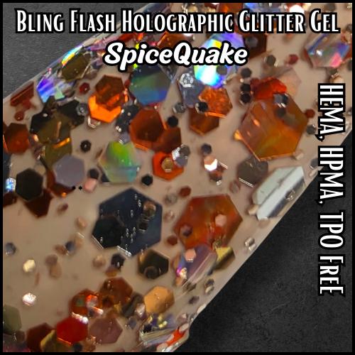 SpiceQuake Glitter Gel | Pumpkin Orange and Holographic Silver Glittery In a Clear Gel Base | HEMA, HPMA, TPO uv/led | 15ml Jar |