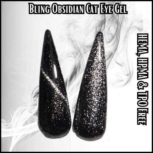Obsidian Glittery Cat Eye | Silver Metallic in a Black Base | HEMA, HPMA, TPO Free uv/led | 15ml |