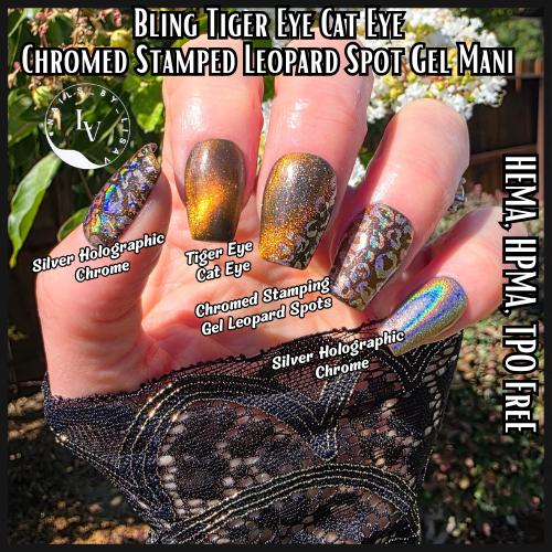 Tiger Eye 10D Cat Eye Gel with Stamping Gel and Holographic Chrome Mani | Tiger Eye - Copper Shimmery Cat Eye | HEMA, HPMA, TPO Free