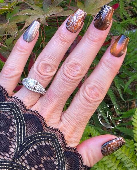 Tiger Eye 10D Cat Eye Gel with Stamping Gel and Holographic Chrome Mani | Tiger Eye - Copper Shimmery Cat Eye | HEMA, HPMA, TPO Free