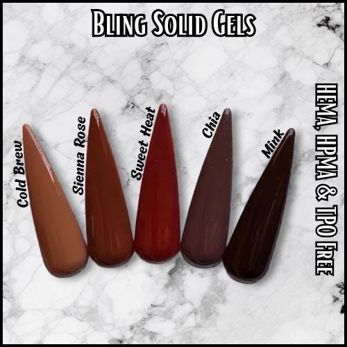 Solid Gels | Cold Grew, Sienna Rose, Sweet Heat, Chia, Mink | HEMA, HPMA, TPO Free uv/led | 15ml | Gel Nail