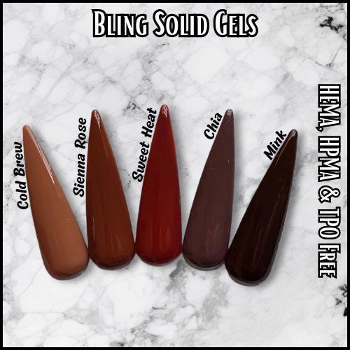 Solid Gels | Cold Grew, Sienna Rose, Sweet Heat, Chia, Mink | HEMA, HPMA, TPO Free uv/led | 15ml | Gel Nail