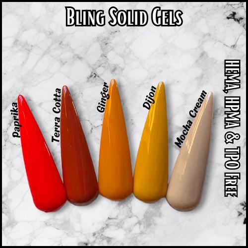 Solid Gels | Paprika, Terra Cotta, Ginger, Dijon, Mocha Cream | HEMA, HPMA, TPO Free uv/led | 15ml | Gel Nail