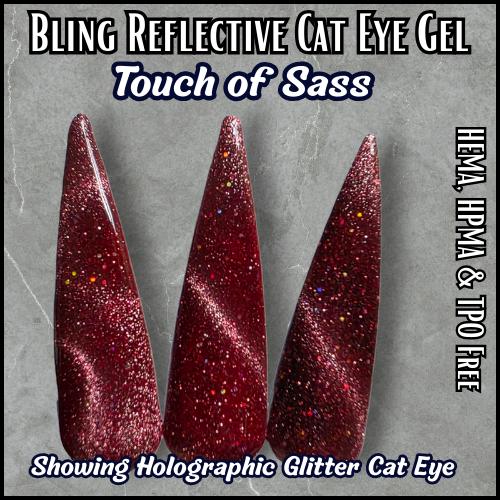 Touch of Sass Glitter Cat Eye Gel Maroon | Burgundy | Red | HEMA HPMA TPO Free uv/led | 15ml
