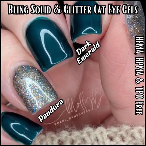 Dark Emerald with Pandora Mani | Dark Emerald Jewel Solid | Pandora Glitter Cat Eye Gel | HEMA, HPMA, TPO Free uv/led | 15ml