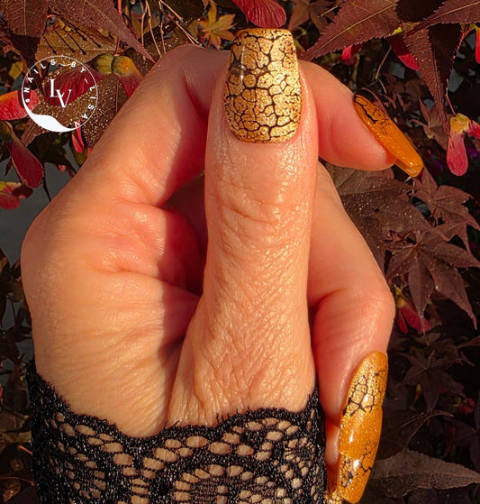 Black Abstract Lace Over Gold Gel Mani | Black or White in 5ml Jars | Smooth Base in bottle | Perfect for Chroming | HEMA, HPMA, TPO Free