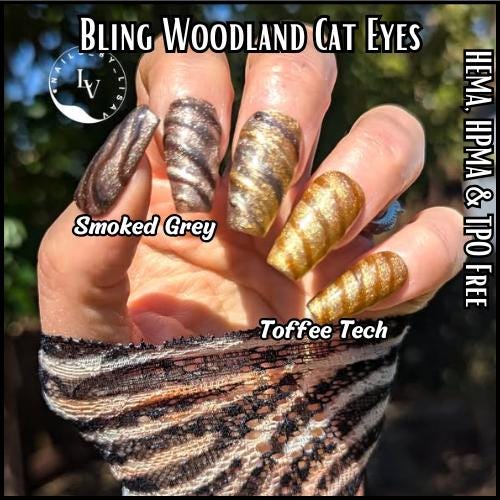 Woodland Cat Eye Gels | Stepping Stone, Toffee Tech, Ruby Madness, Purple Flirt, Blue Moon, Jade Dream, Smoked Grey | HEMA, HPMA, TPO Free