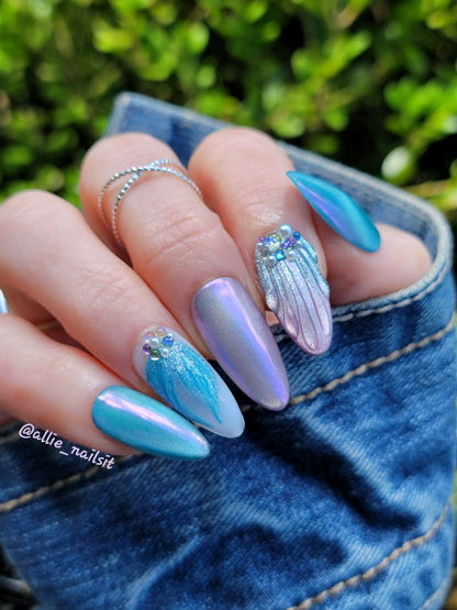 ULTRA Mermaid Magic, ULTRA Mermaid Dreams, ULTRA Blue Lagoon, ULTRA Cold Fusion, ULTRA In The Clouds Gels & Aurora Mermaid #1 Chrome Mani - HEMA, HPMA, TPO Free