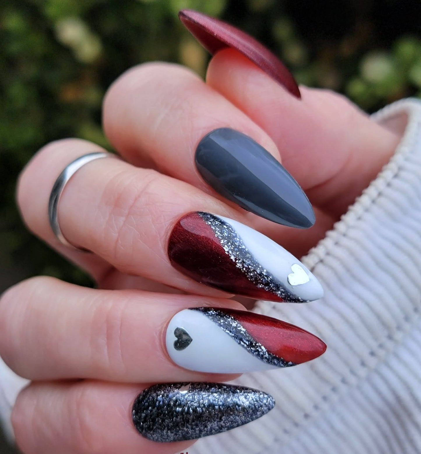 ULTRA Red Velvet Shimmer & Original Galactic Platinum Glitter, Storm & Diva Solid Gel Mani - HEMA HPMA TPO Free