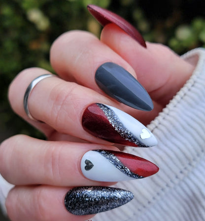 ULTRA Red Velvet Shimmer & Original Galactic Platinum Glitter, Storm & Diva Solid Gel Mani - HEMA HPMA TPO Free