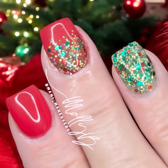 Deck The Halls Glitter Gel with Ferrari Red Solid Color Gel - HEMA, HPMA, TPO Free