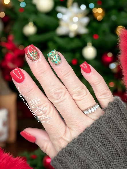 Deck The Halls Glitter Gel with Ferrari Red Solid Color Gel - HEMA, HPMA, TPO Free