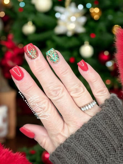 Deck The Halls Glitter Gel with Ferrari Red Solid Color Gel - HEMA, HPMA, TPO Free