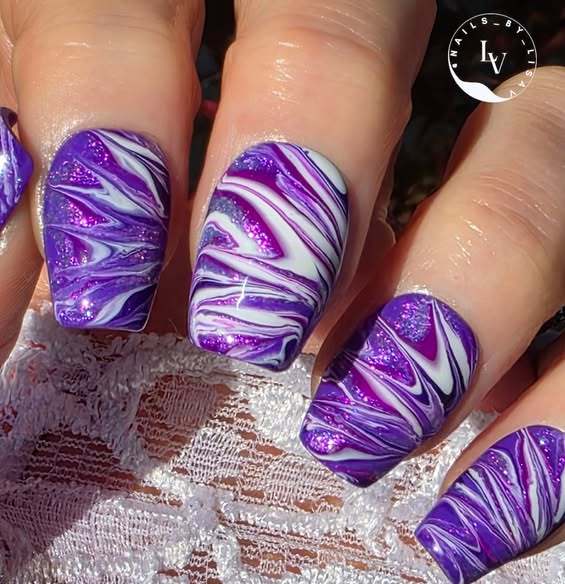 Marble Purple Iridescence Gel Mani - Purple Crush, Scandal, Barefoot Sea, Grape Escape, Diva - HEMA HPMA TPO Free