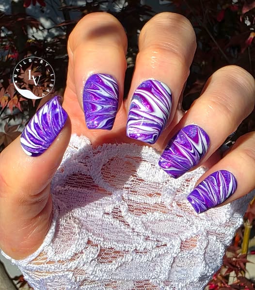 Marble Purple Iridescence Gel Mani - Purple Crush, Scandal, Barefoot Sea, Grape Escape, Diva - HEMA HPMA TPO Free