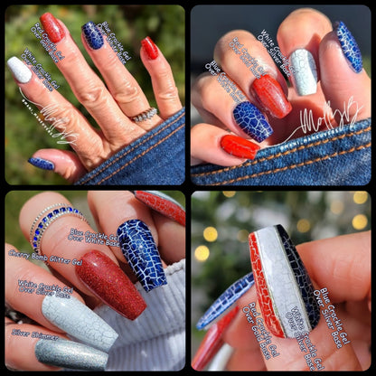 Gold Shimmer, Silver Shimmer & White Gels - Crackle Base - HEMA, HPMA, TPO Free