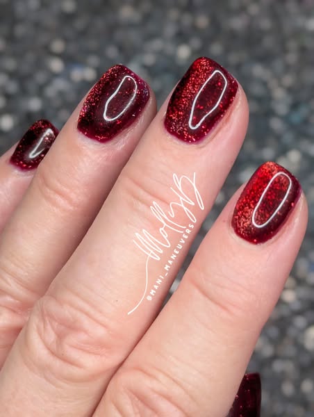 Black Cherry Solid, Silhouette Cat Eye, Zinfandel Jelly Gels Layered Mani - HEMA, HPMA, TPO Free