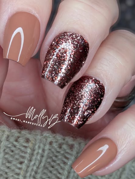 Cold Brew Solid Color & Tippy Taupe Platinum Fine Glitter Gel Mani - HEMA HPMA TPO Free